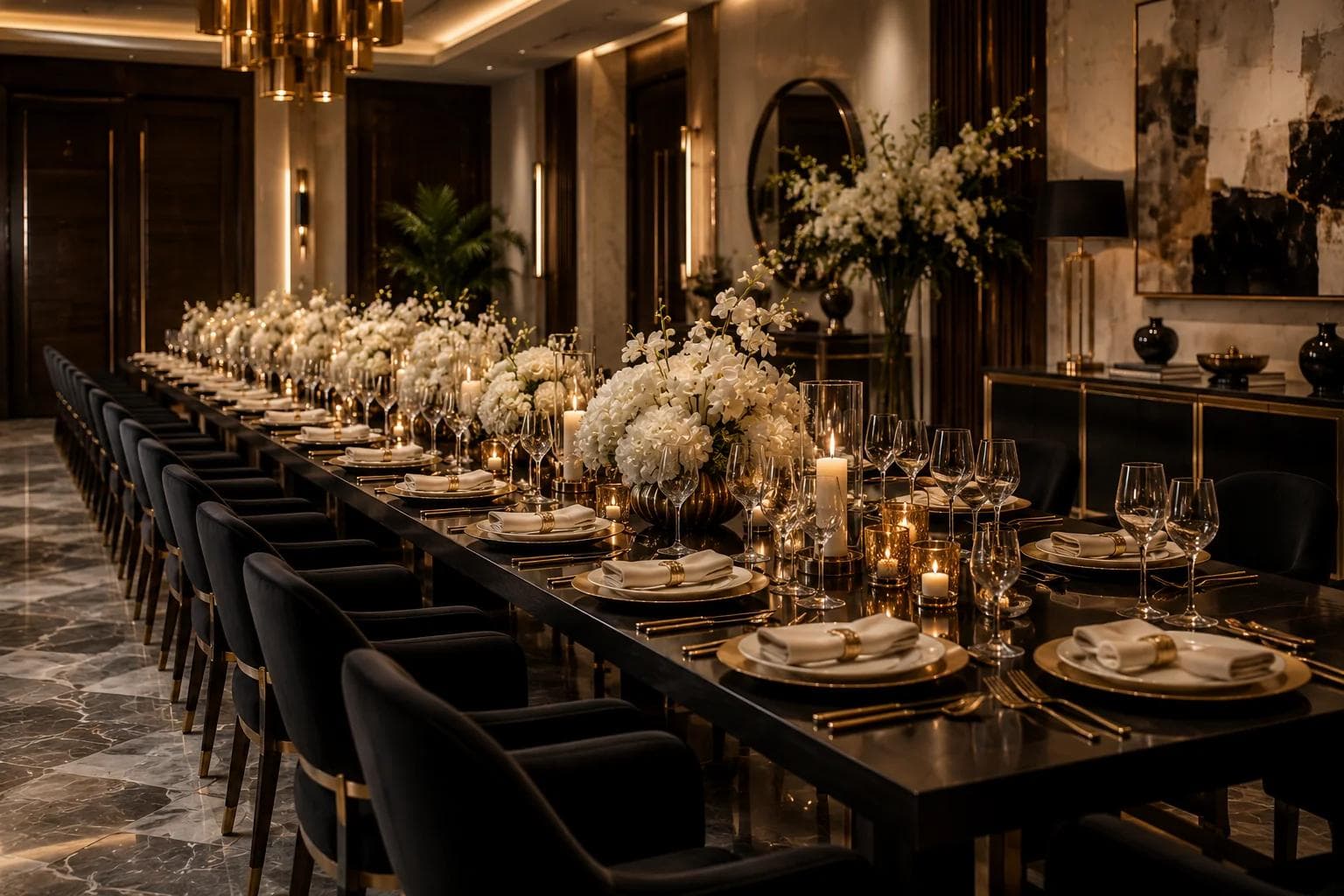 A fully set dining room in quiet stillness, protecting the space for joy